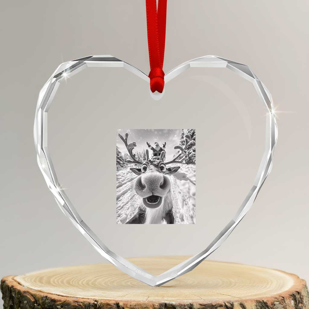 Funny Xmas Reindeer Selfie Heart Crystal Glass Ornament With Santa Xmas Gag Gift - Wonder Print Shop