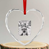 Funny Xmas Reindeer Selfie Heart Crystal Glass Ornament With Santa Xmas Gag Gift - Wonder Print Shop