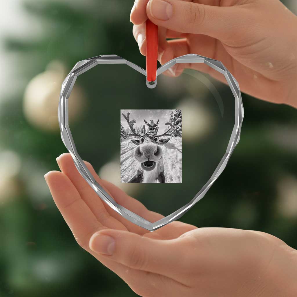 Funny Xmas Reindeer Selfie Heart Crystal Glass Ornament With Santa Xmas Gag Gift - Wonder Print Shop