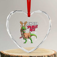 Funny Xmas Rex Dinosaur Heart Crystal Glass Ornament Reindeer Saurus Rex Xmas Dinosaur - Wonder Print Shop