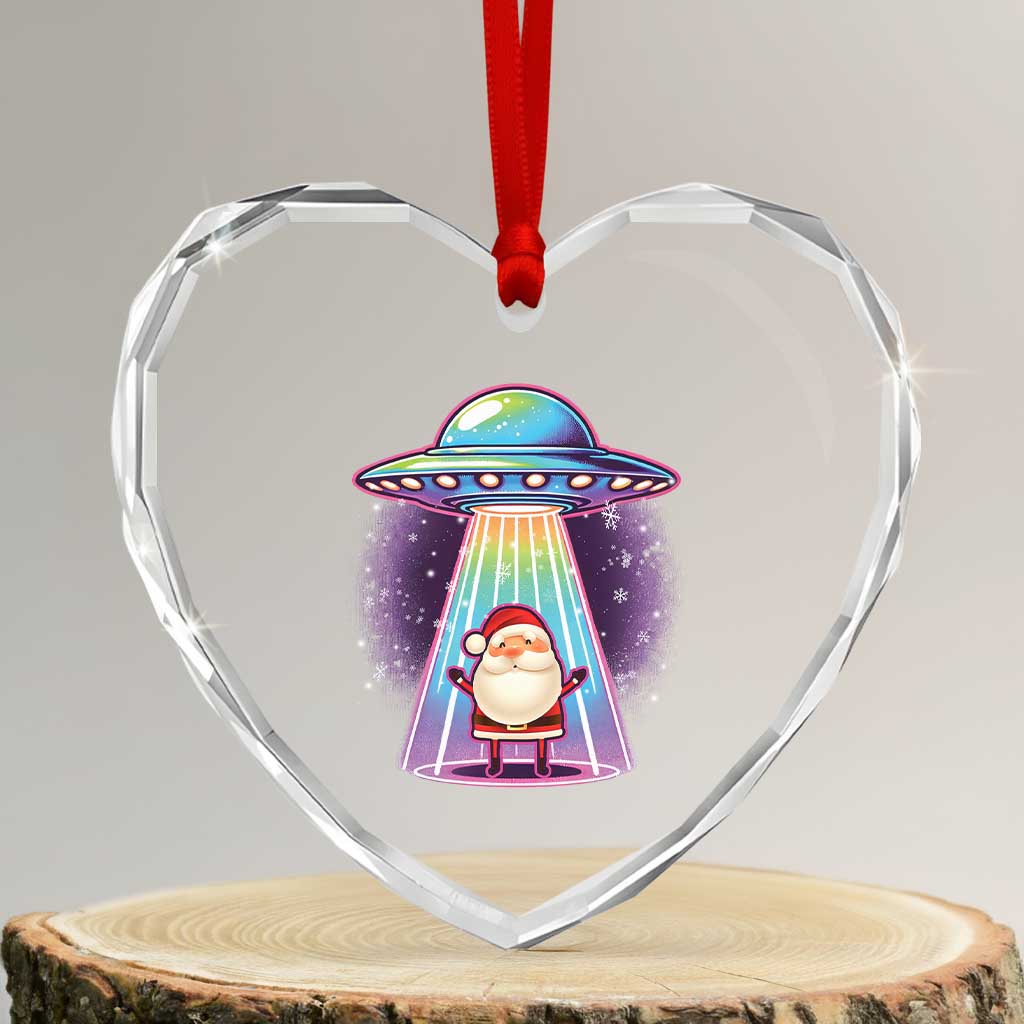 Funny Xmas Santa Alien Neon UFO Heart Crystal Glass Ornament - Wonder Print Shop