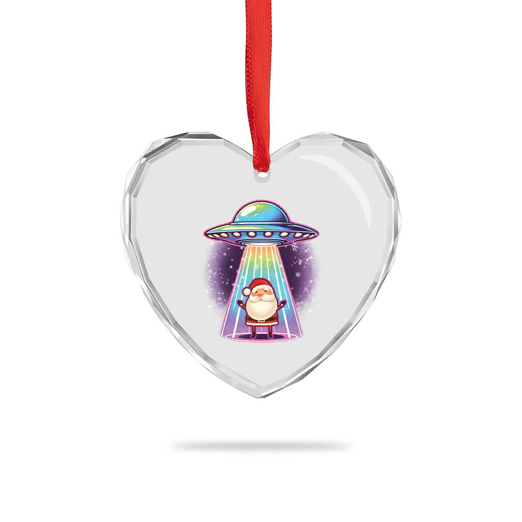 Funny Xmas Santa Alien Neon UFO Heart Crystal Glass Ornament - Wonder Print Shop