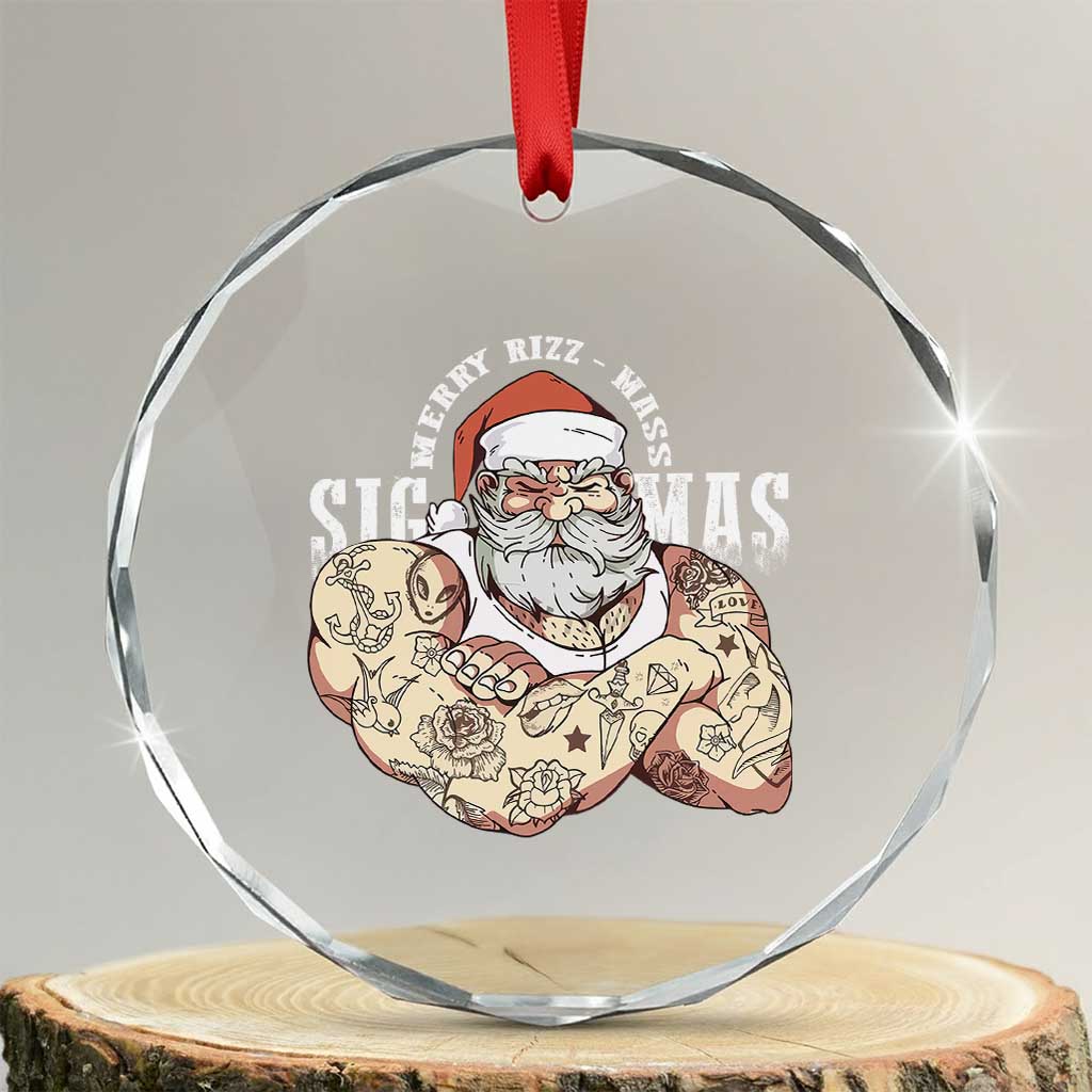 Funny Xmas Santa Crystal Glass Ornament Merry Rizzmas Sigmas Charisma Rizz Santa TS11