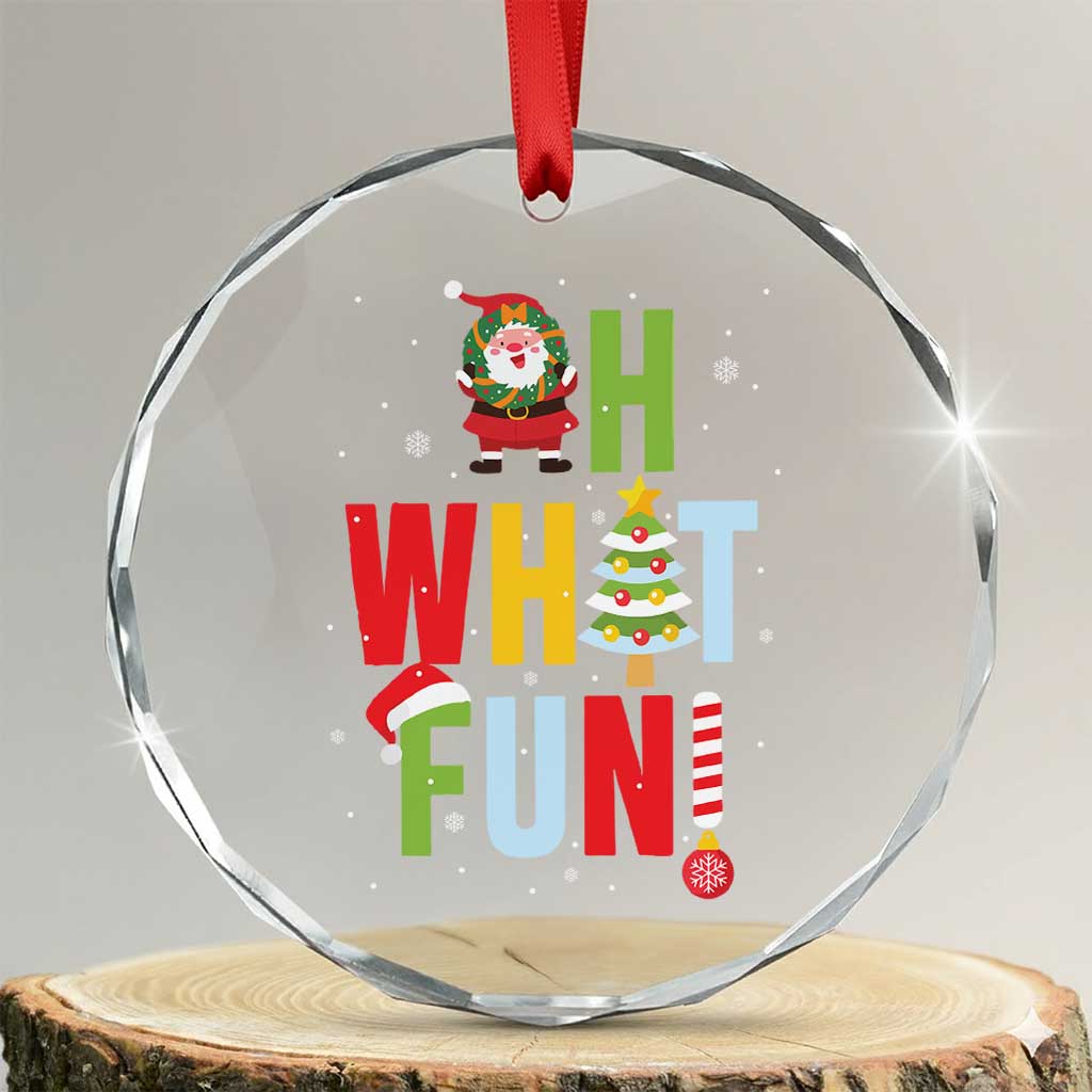 Funny Xmas Santa Crystal Glass Ornament Oh What Fun Christmas Tree And Wreath - Wonder Print Shop
