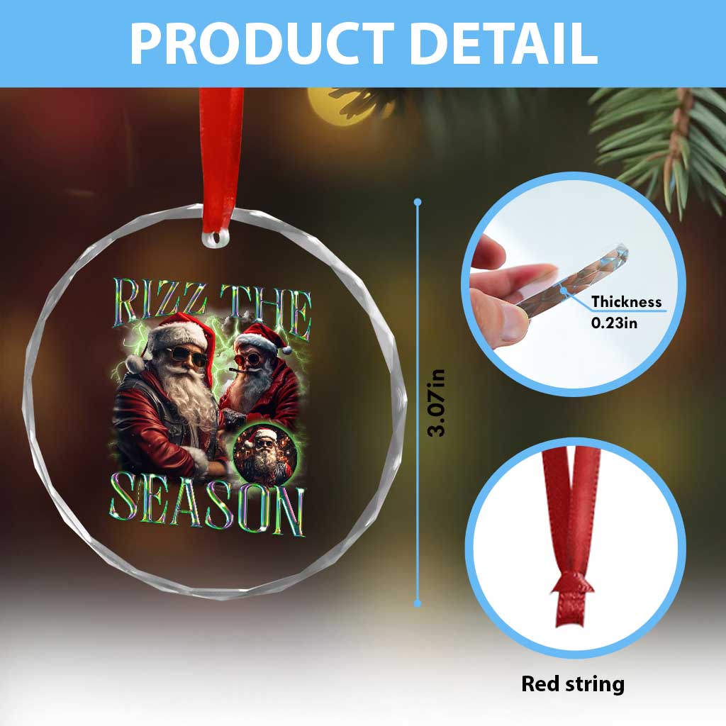 Funny Xmas Santa Crystal Glass Ornament Rizz The Season Cool Santa TS09