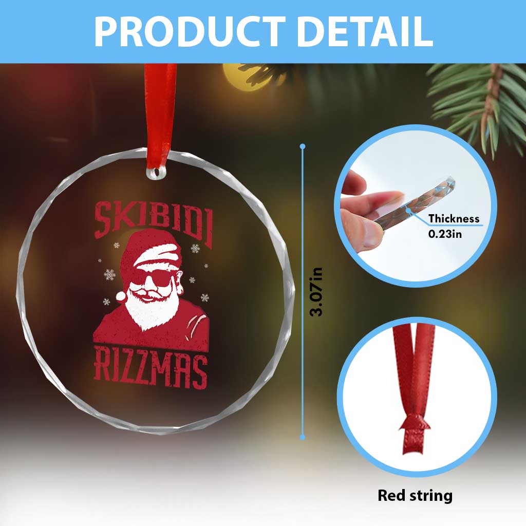 Funny Xmas Santa Crystal Glass Ornament Skibidi Rizzmas Vintage Charisma Rizz Santa Claus TS11
