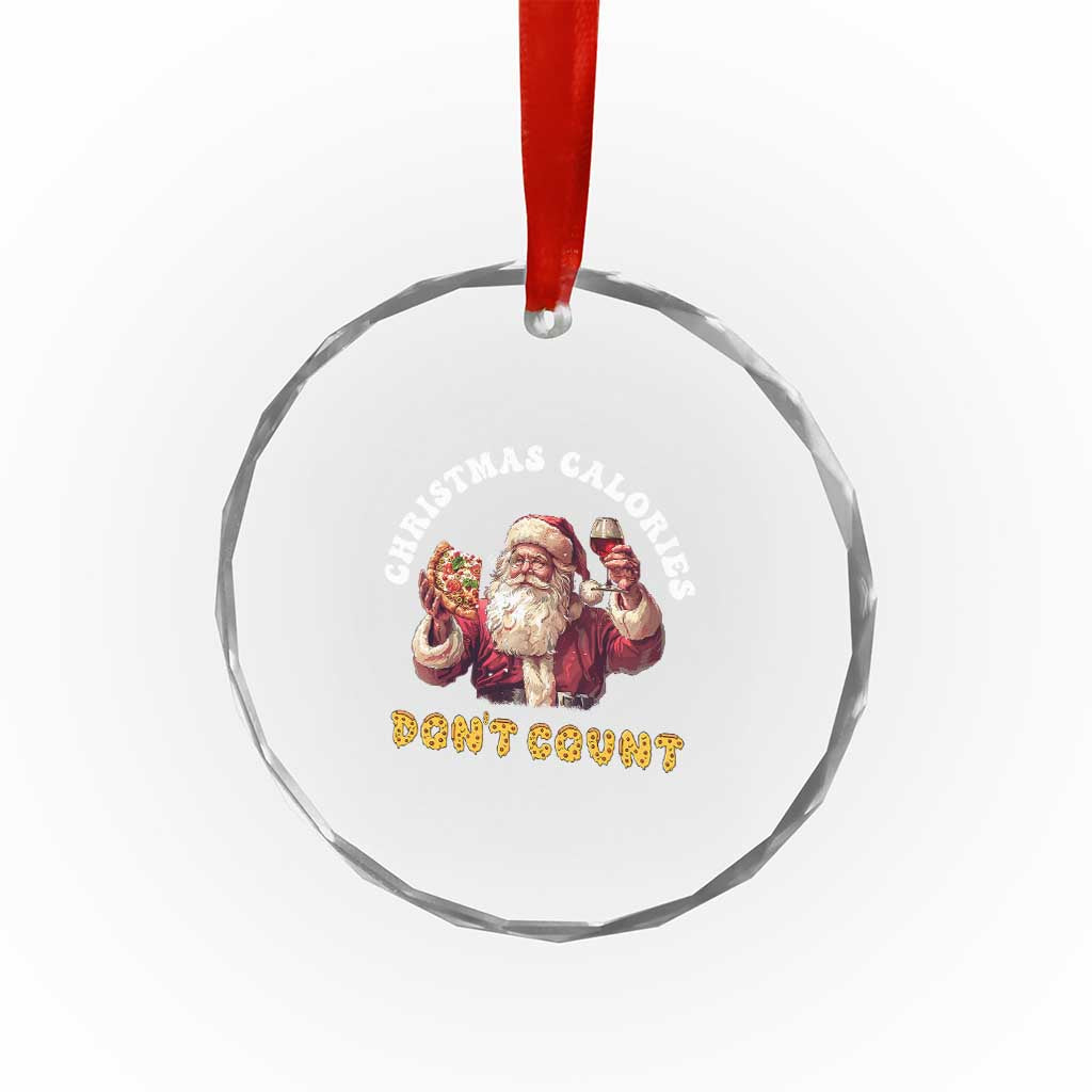 Funny Xmas Santa Crystal Glass Ornament Xmas Calories Don't Count Pizza Wine TS11