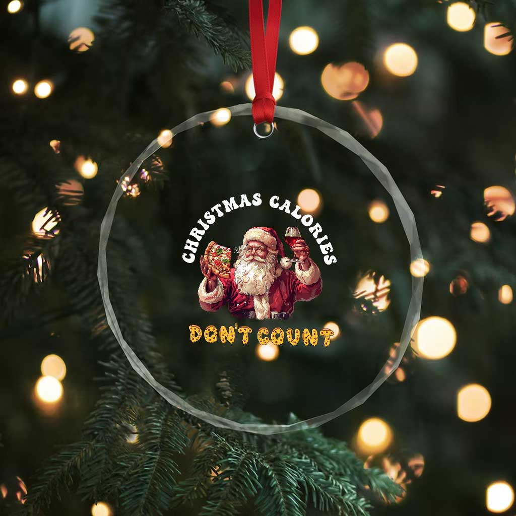 Funny Xmas Santa Crystal Glass Ornament Xmas Calories Don't Count Pizza Wine TS11