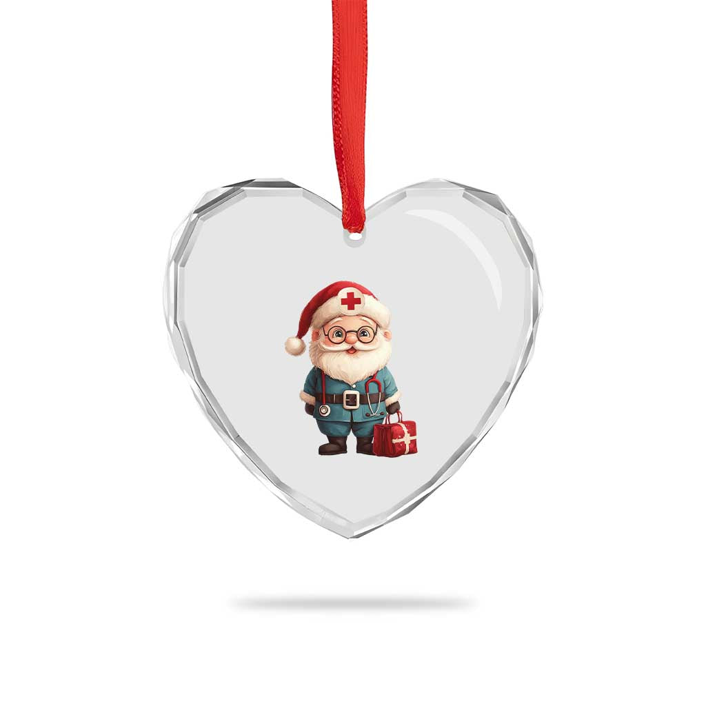 Funny Xmas Santa Doctor Medical Heart Crystal Glass Ornament - Wonder Print Shop