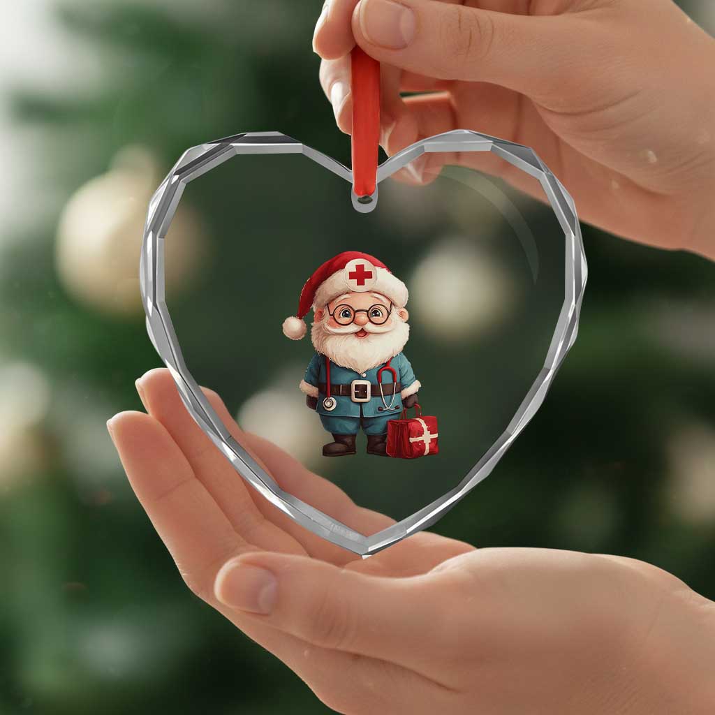 Funny Xmas Santa Doctor Medical Heart Crystal Glass Ornament - Wonder Print Shop