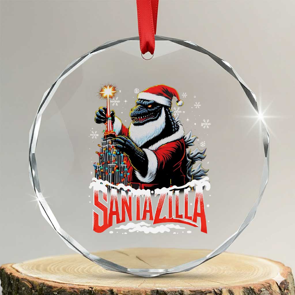 Funny Xmas Santa Godzilla Crystal Glass Ornament Santazilla Tower Xmas Tree TS11