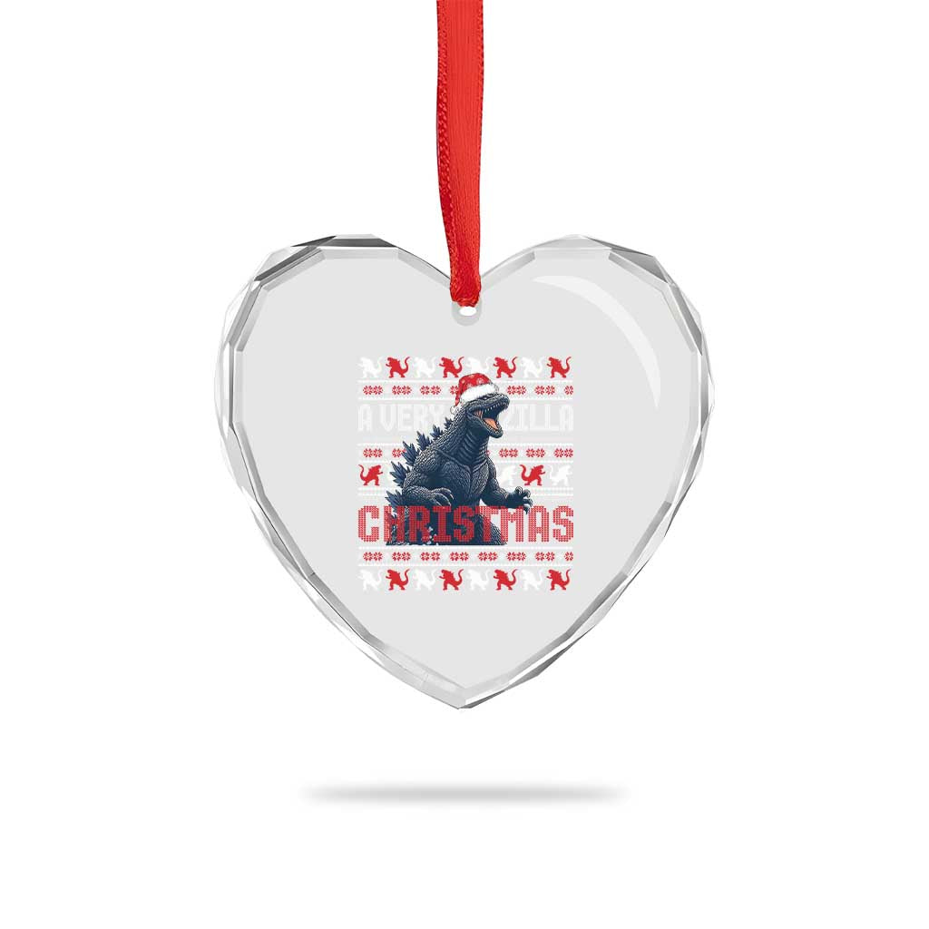 Funny Xmas Santa Godzilla Heart Crystal Glass Ornament A Very Godzilla Xmas Japanese Monster - Wonder Print Shop
