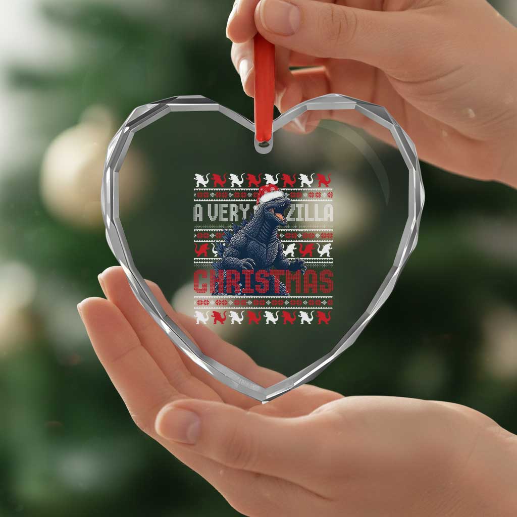 Funny Xmas Santa Godzilla Heart Crystal Glass Ornament A Very Godzilla Xmas Japanese Monster - Wonder Print Shop