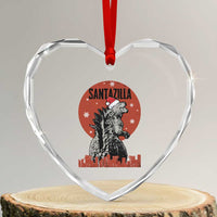 Funny Xmas Santa Godzilla Heart Crystal Glass Ornament Santazilla Japanese Monster - Wonder Print Shop