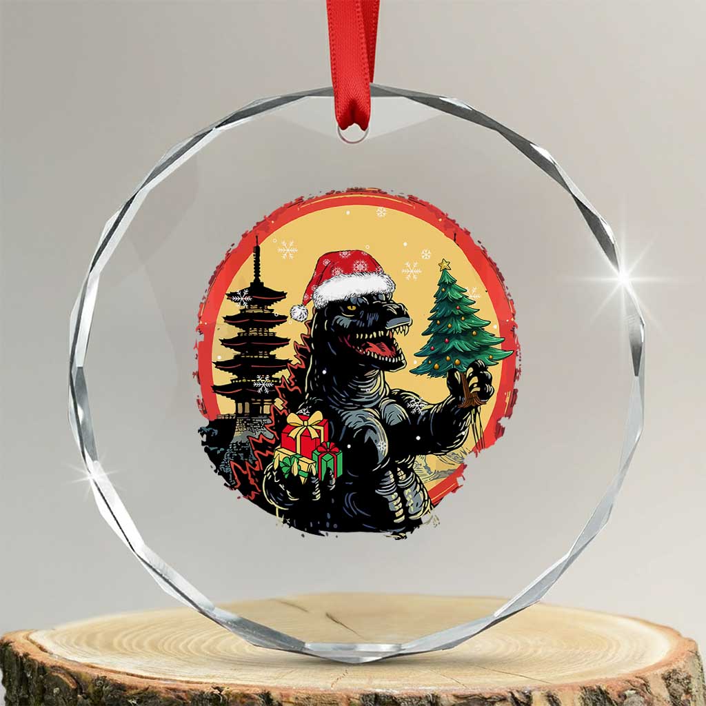 Funny Xmas Santa Godzilla Japanese Monster Crystal Glass Ornament TS11
