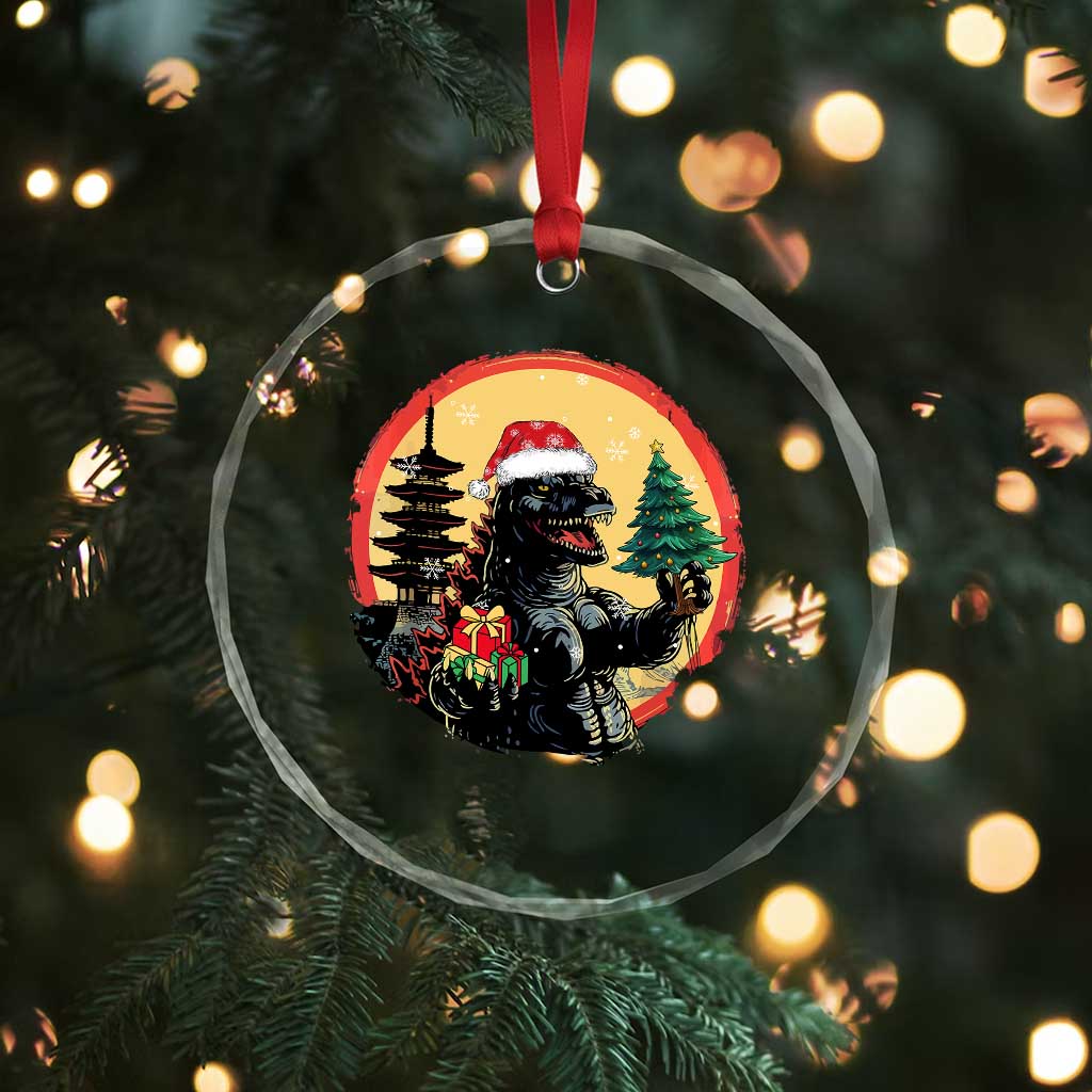 Funny Xmas Santa Godzilla Japanese Monster Crystal Glass Ornament TS11