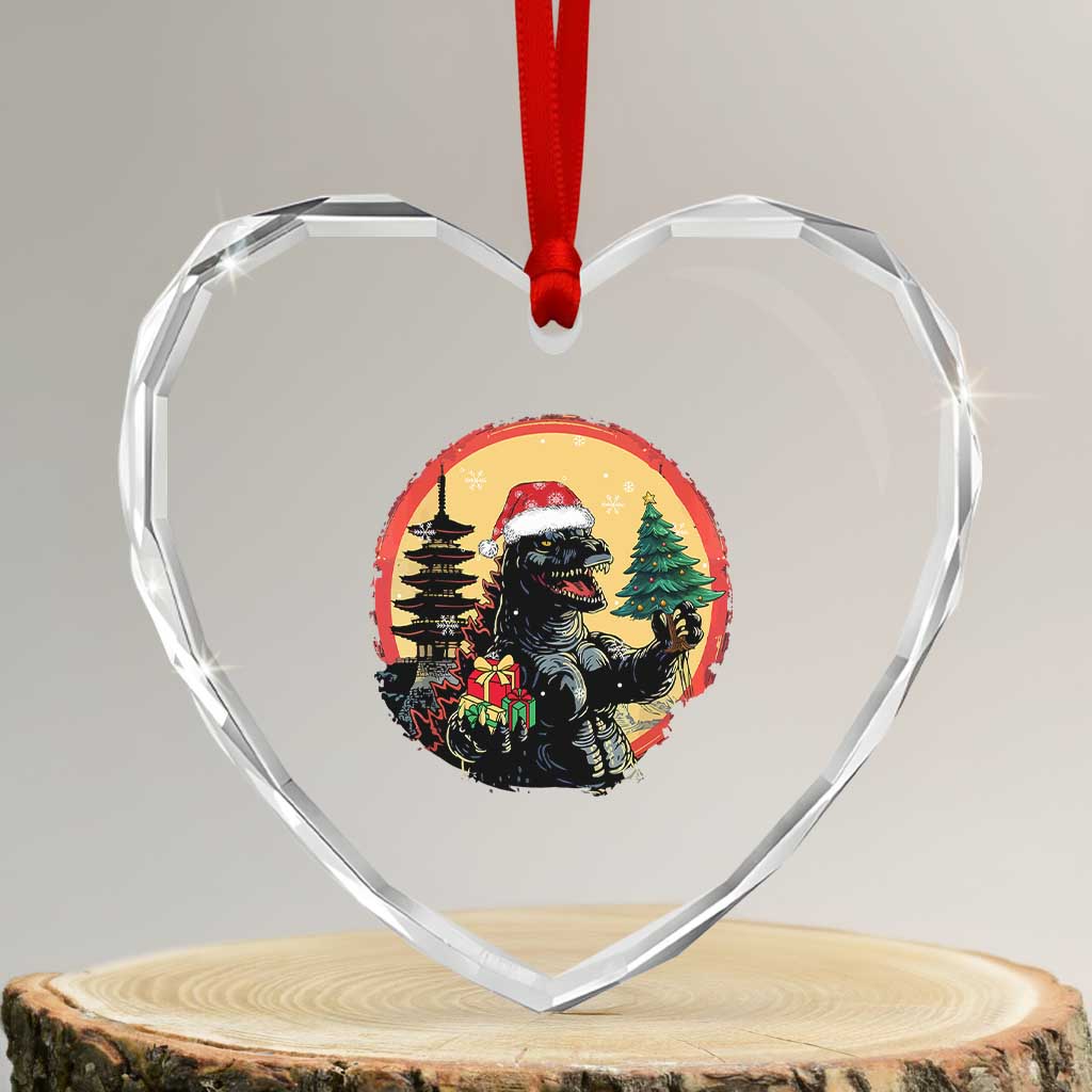 Funny Xmas Santa Godzilla Japanese Monster Heart Crystal Glass Ornament - Wonder Print Shop