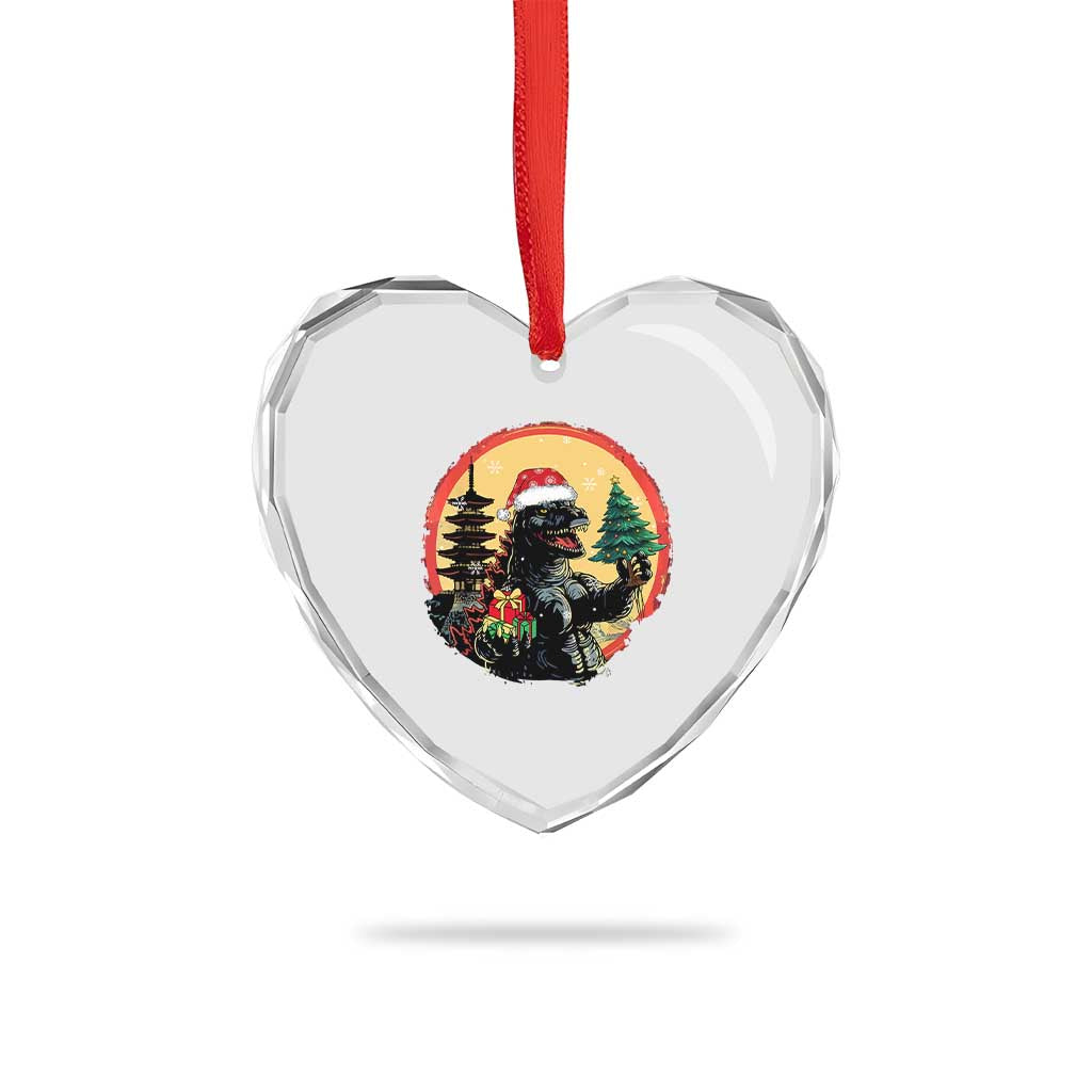 Funny Xmas Santa Godzilla Japanese Monster Heart Crystal Glass Ornament - Wonder Print Shop