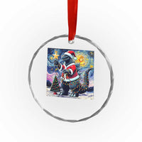 Funny Xmas Santa Godzilla Japanese Monster Starry Night Crystal Glass Ornament TS11
