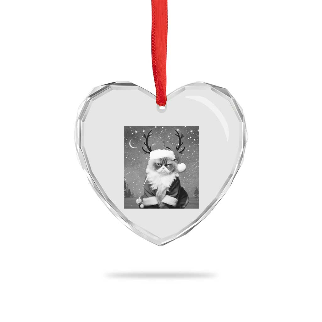 Funny Xmas Santa Grumpy Cat Heart Crystal Glass Ornament - Wonder Print Shop