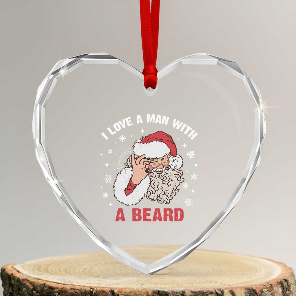 Funny Xmas Santa Heart Crystal Glass Ornament I Love A Man With A Beard Snowflake - Wonder Print Shop