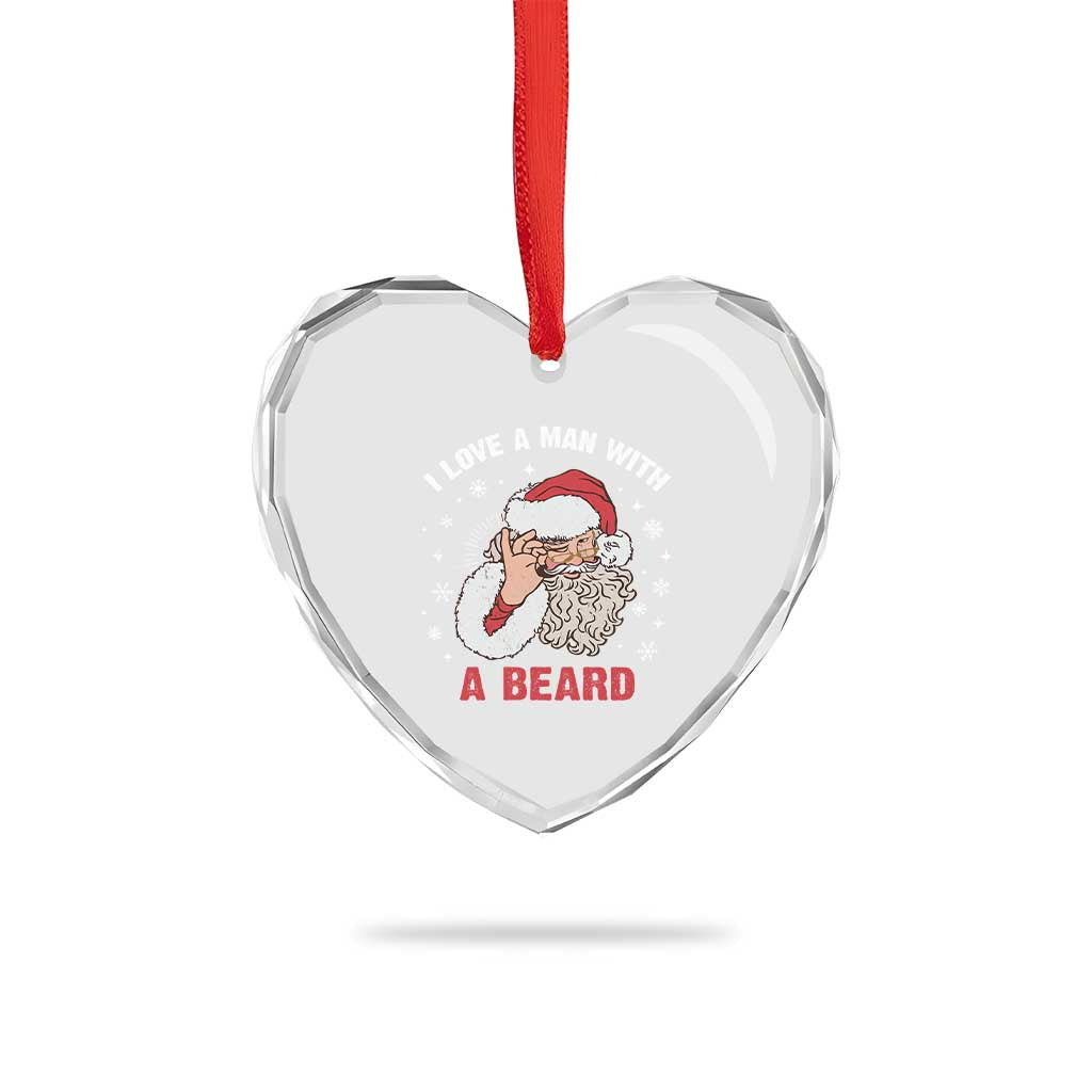Funny Xmas Santa Heart Crystal Glass Ornament I Love A Man With A Beard Snowflake - Wonder Print Shop