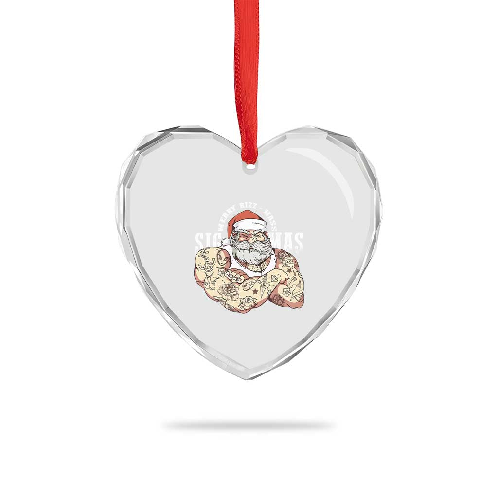 Funny Xmas Santa Heart Crystal Glass Ornament Merry Rizzmas Sigmas Charisma Rizz Santa - Wonder Print Shop