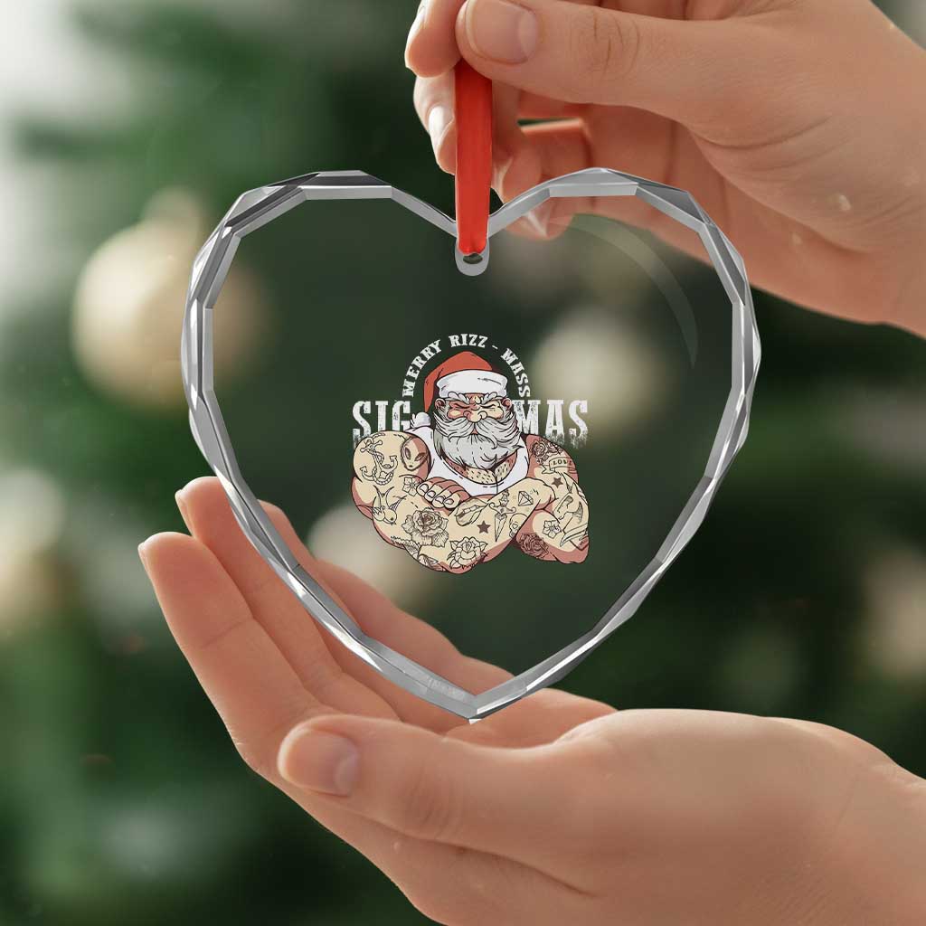 Funny Xmas Santa Heart Crystal Glass Ornament Merry Rizzmas Sigmas Charisma Rizz Santa - Wonder Print Shop