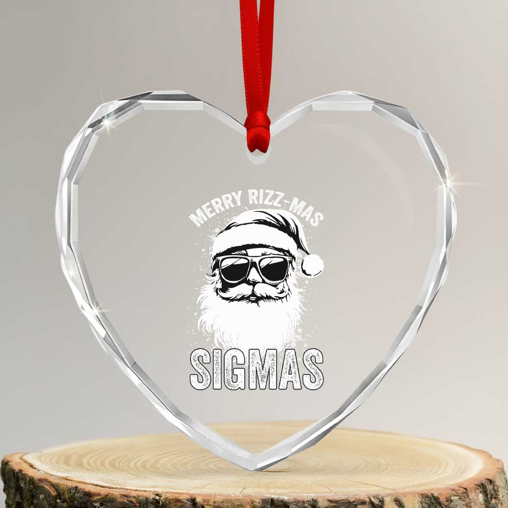 Funny Xmas Santa Heart Crystal Glass Ornament Merry Rizzmas Sigmas Charisma Rizz Santa Claus - Wonder Print Shop