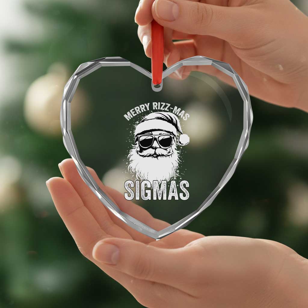 Funny Xmas Santa Heart Crystal Glass Ornament Merry Rizzmas Sigmas Charisma Rizz Santa Claus - Wonder Print Shop