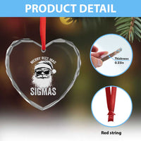Funny Xmas Santa Heart Crystal Glass Ornament Merry Rizzmas Sigmas Charisma Rizz Santa Claus - Wonder Print Shop