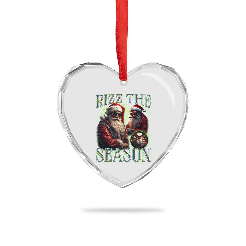 Funny Xmas Santa Heart Crystal Glass Ornament Rizz The Season Cool Santa - Wonder Print Shop