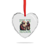Funny Xmas Santa Heart Crystal Glass Ornament Rizz The Season Cool Santa - Wonder Print Shop