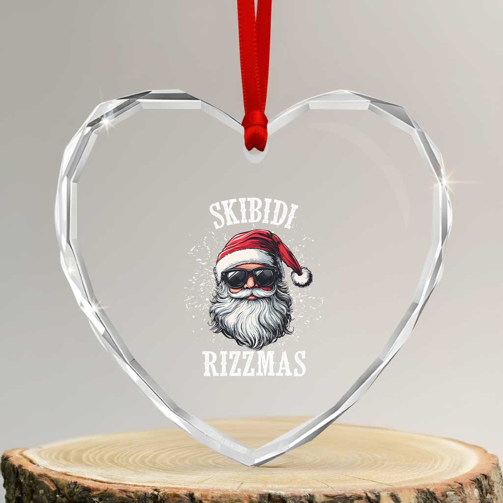 Funny Xmas Santa Heart Crystal Glass Ornament Skibidi Rizzmas Charisma Rizz Santa Claus - Wonder Print Shop