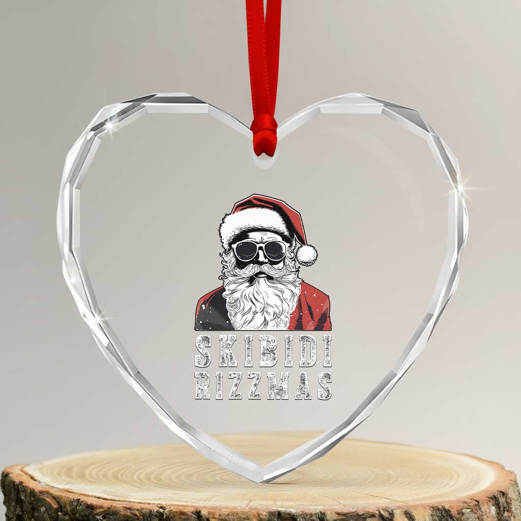 Funny Xmas Santa Heart Crystal Glass Ornament Skibidi Rizzmas Cool Charisma Rizz Santa Claus - Wonder Print Shop