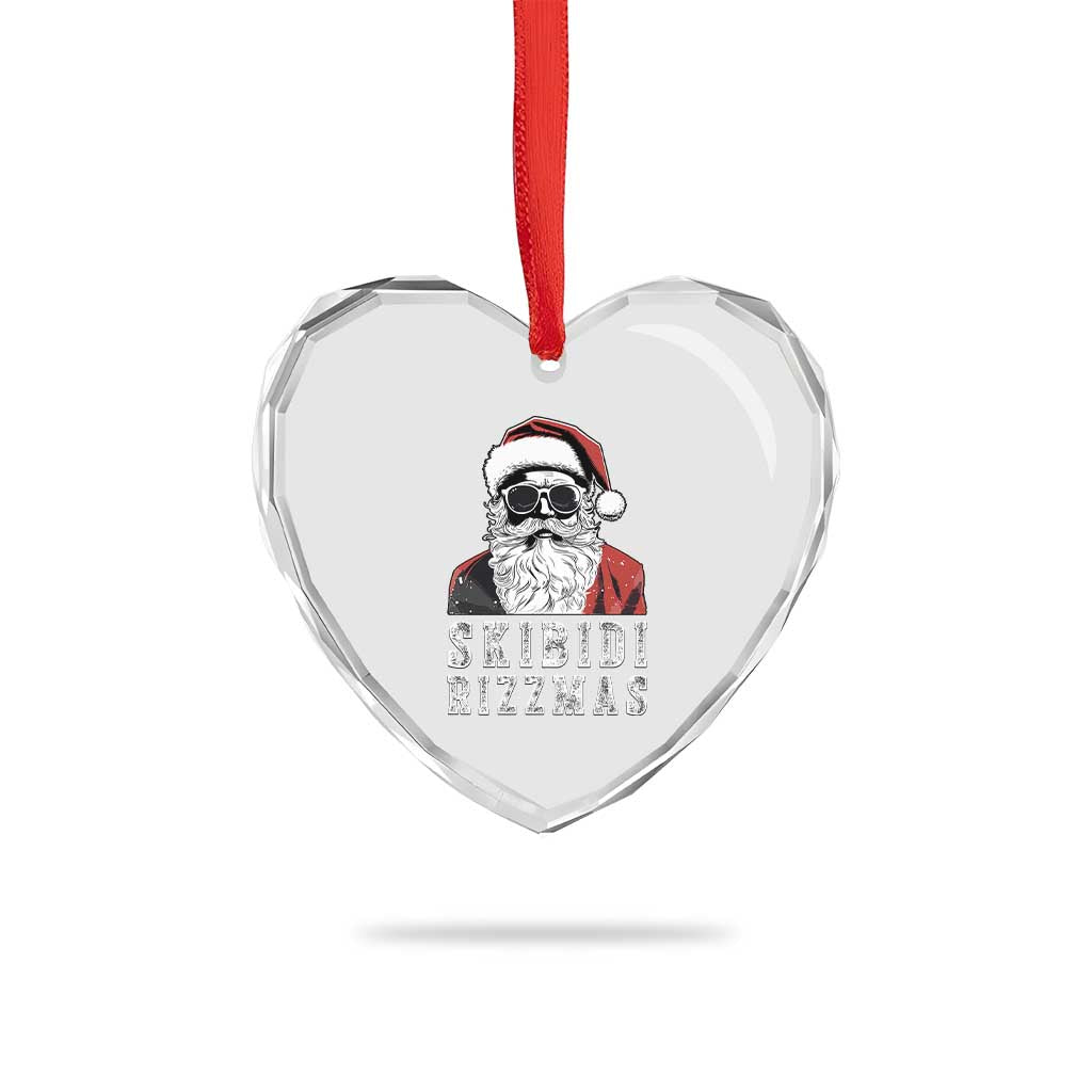 Funny Xmas Santa Heart Crystal Glass Ornament Skibidi Rizzmas Cool Charisma Rizz Santa Claus - Wonder Print Shop