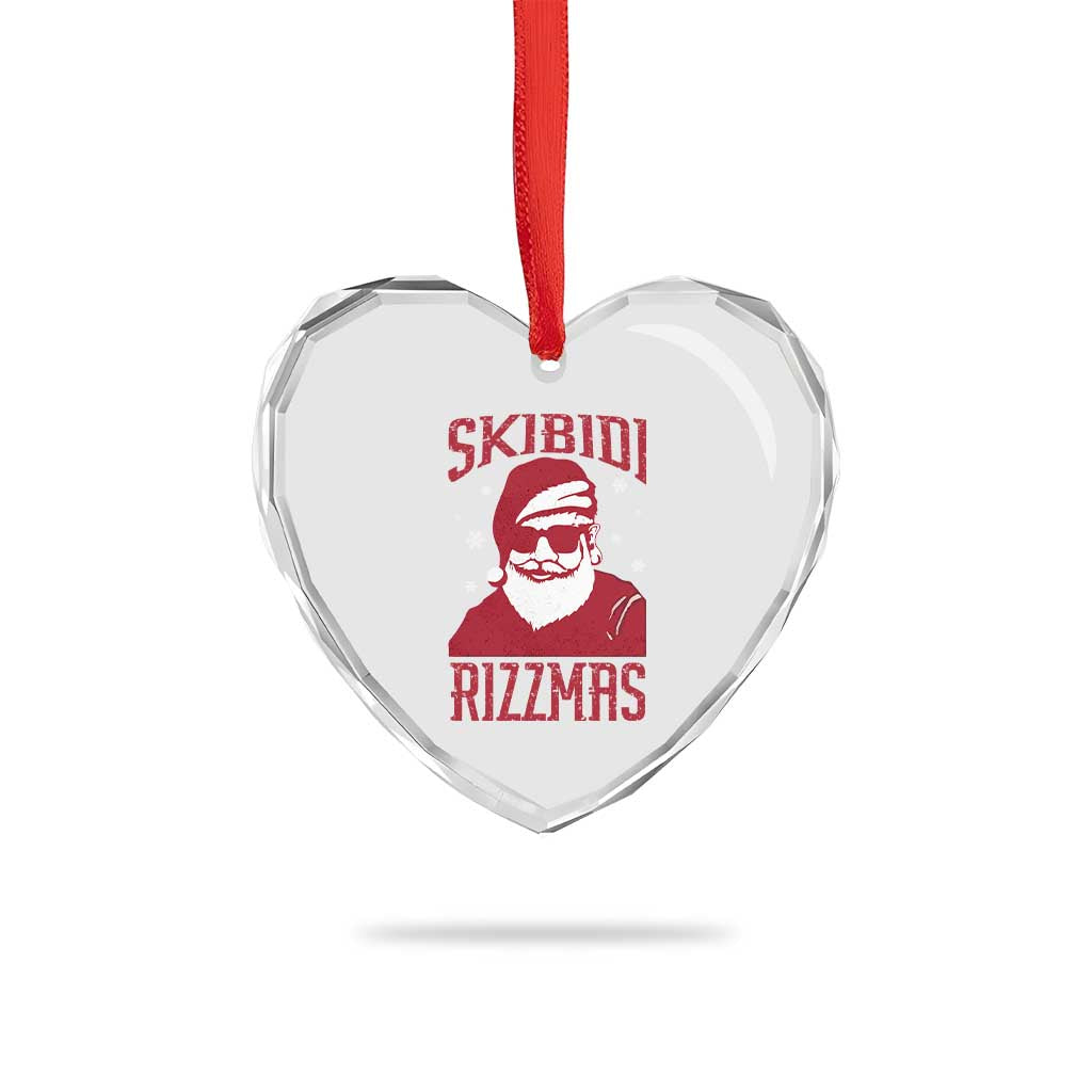 Funny Xmas Santa Heart Crystal Glass Ornament Skibidi Rizzmas Vintage Charisma Rizz Santa Claus - Wonder Print Shop