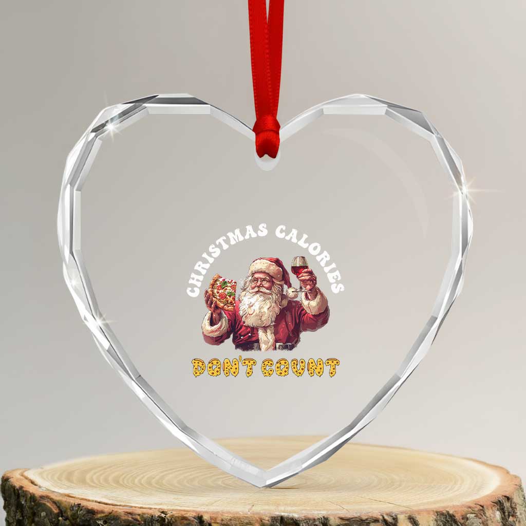 Funny Xmas Santa Heart Crystal Glass Ornament Xmas Calories Don't Count Pizza Wine - Wonder Print Shop