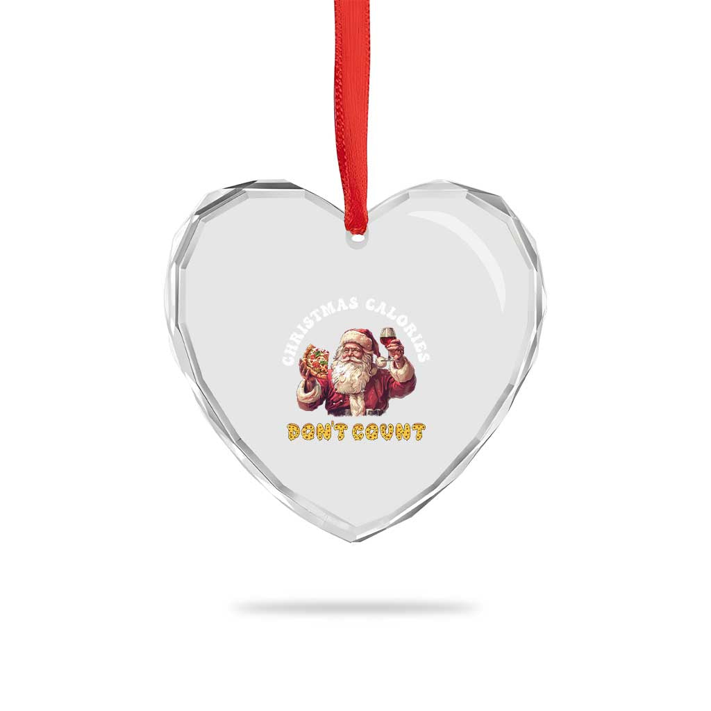 Funny Xmas Santa Heart Crystal Glass Ornament Xmas Calories Don't Count Pizza Wine - Wonder Print Shop
