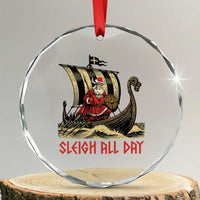 Funny Xmas Santa Viking Crystal Glass Ornament Sleigh All Day Xmas Pagan Norse Longship TS11