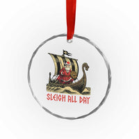 Funny Xmas Santa Viking Crystal Glass Ornament Sleigh All Day Xmas Pagan Norse Longship TS11