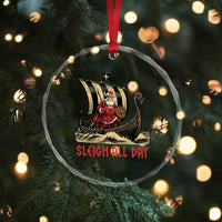 Funny Xmas Santa Viking Crystal Glass Ornament Sleigh All Day Xmas Pagan Norse Longship TS11