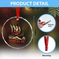 Funny Xmas Santa Viking Crystal Glass Ornament Sleigh All Day Xmas Pagan Norse Longship TS11