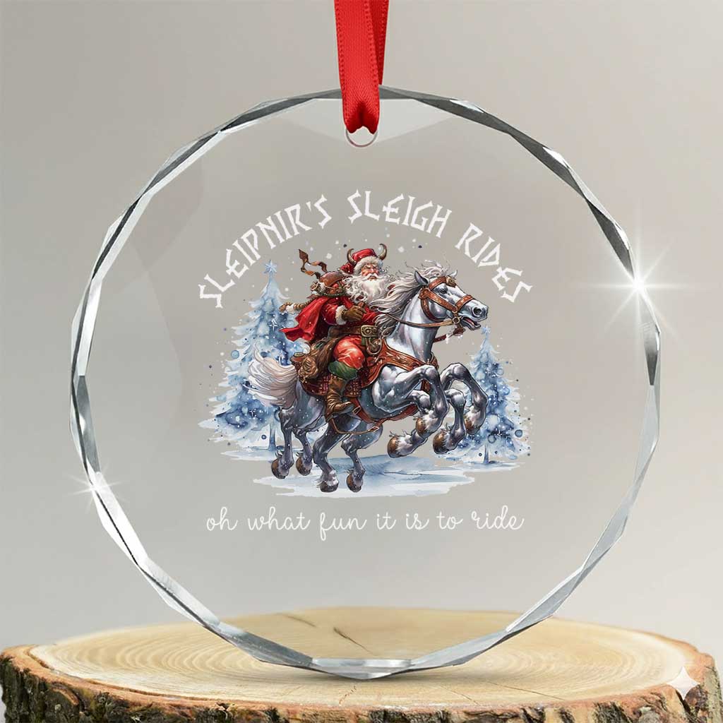 Funny Xmas Santa Viking Crystal Glass Ornament Sleipnir's Sleigh Rides Oh What Fun It Is To Ride - Wonder Print Shop