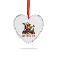 Funny Xmas Santa Viking Heart Crystal Glass Ornament Sleigh All Day Xmas Pagan Norse Longship - Wonder Print Shop