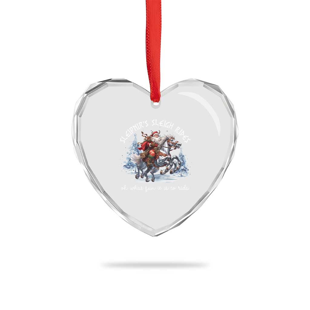 Funny Xmas Santa Viking Heart Crystal Glass Ornament Sleipnir's Sleigh Rides Oh What Fun It Is To Ride - Wonder Print Shop