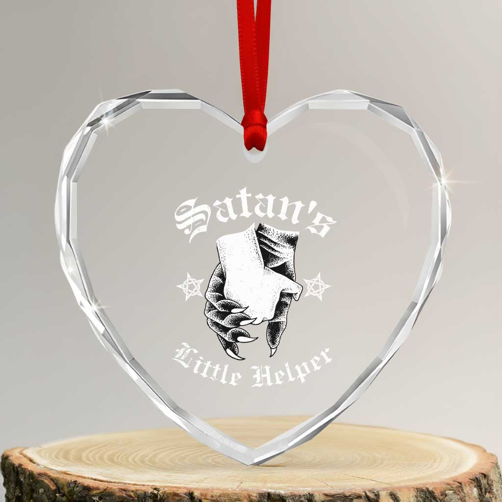 Funny Xmas Satan's Little Helper Heart Crystal Glass Ornament - Wonder Print Shop