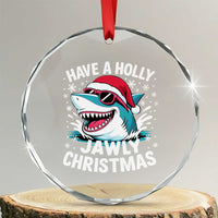Funny Xmas Shark Crystal Glass Ornament Have A Holly Jawly Christmas Santa Hat - Wonder Print Shop