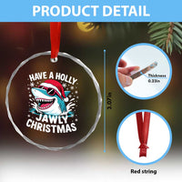 Funny Xmas Shark Crystal Glass Ornament Have A Holly Jawly Christmas Santa Hat - Wonder Print Shop