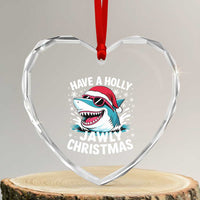 Funny Xmas Shark Heart Crystal Glass Ornament Have A Holly Jawly Christmas Santa Hat - Wonder Print Shop